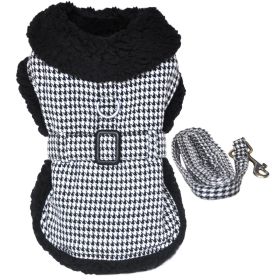 Black and White Classic Houndstooth Dog Harness Coat with Leash (size: medium)